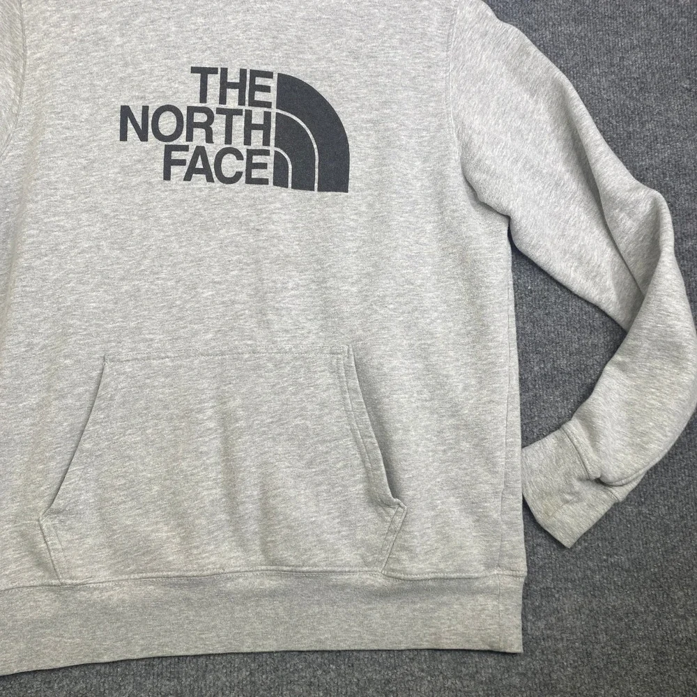 The North Face Mens Hoodie Grey Heather Logo Graphic Pullover Sweatshirt Medium
